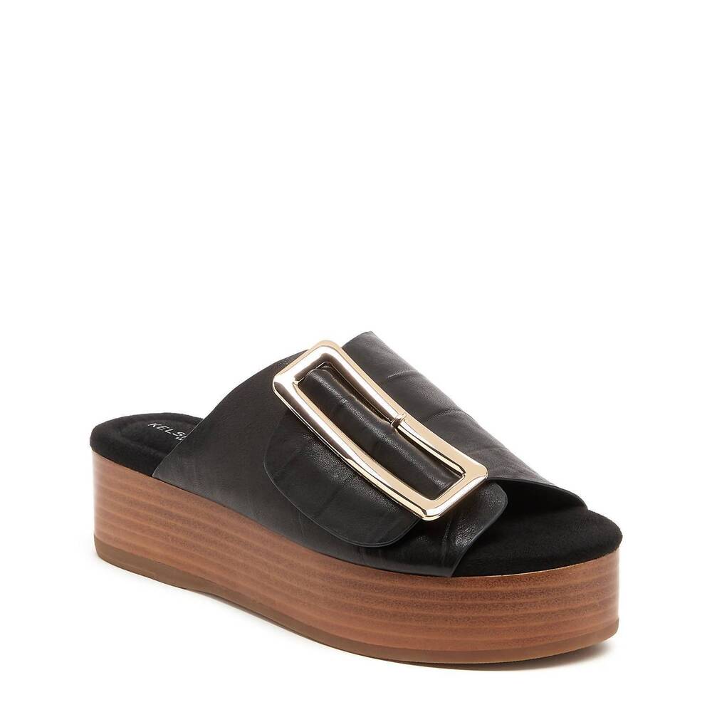 NEW KELSI DAGGER women's leather platform sandals in dover black